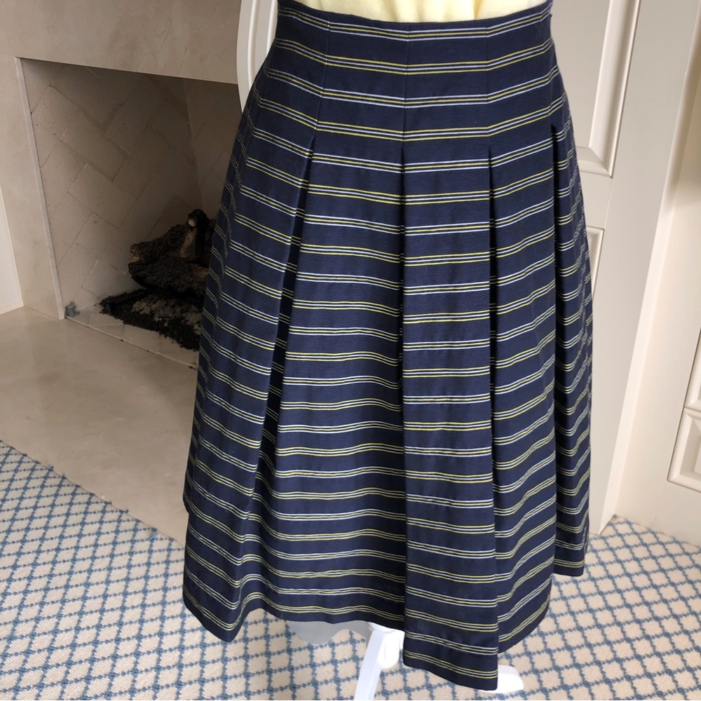 Worth Collection Navy White Yellow Stripe Fit and Flare Skirt New Size 8